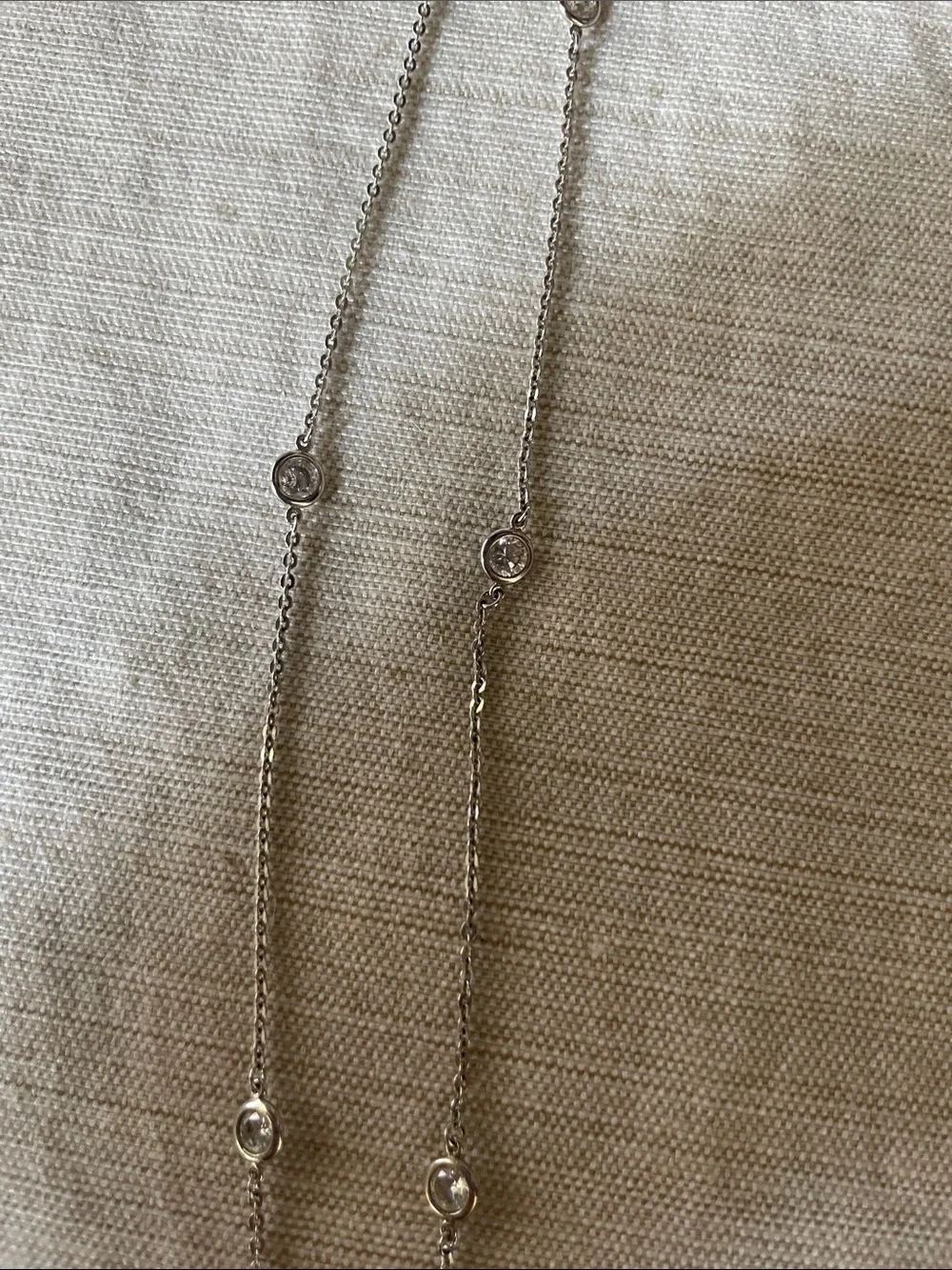 Layered Sterling Silver Station Necklace with Bezel Crystal Accents